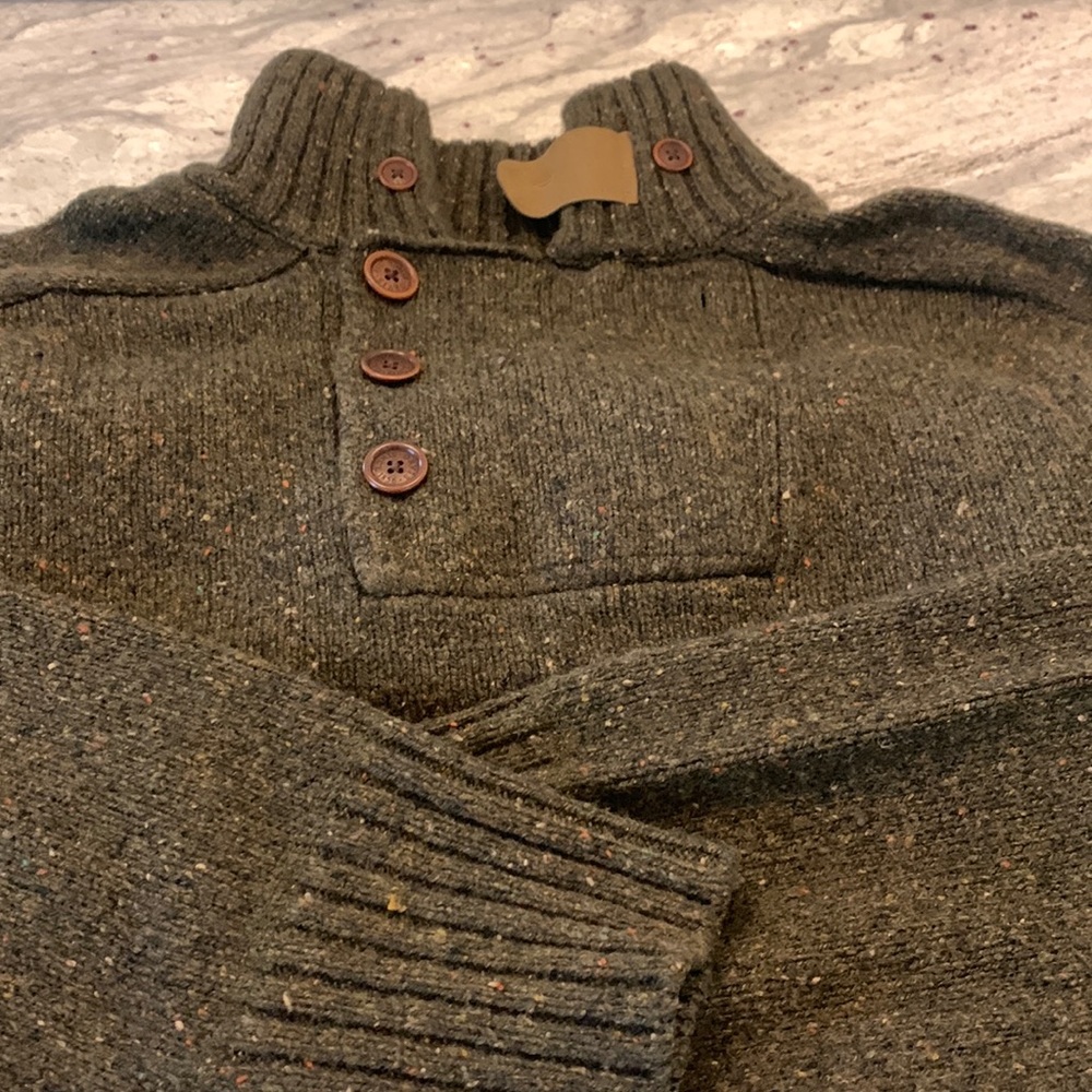 Orvis Mens Wool & Cashmere half button olive sweater. Signature Collection XL